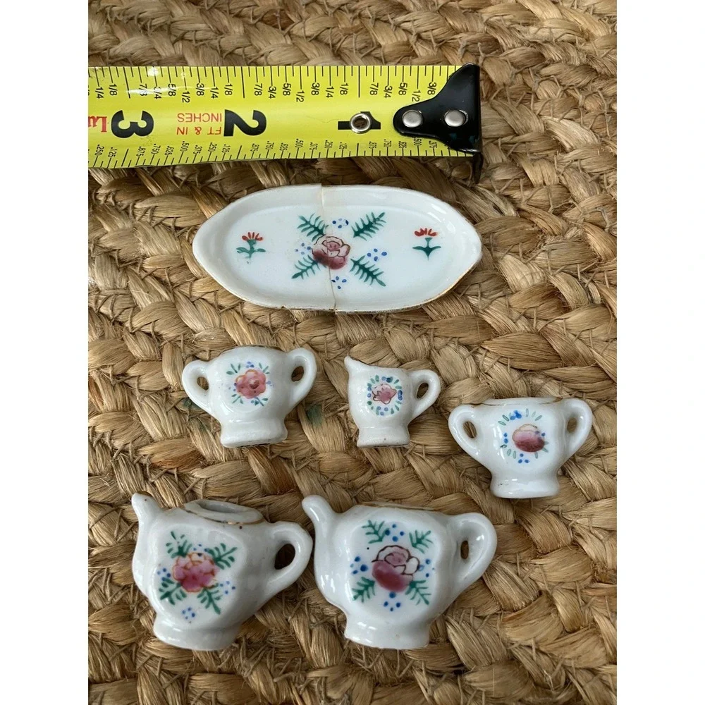 Vintage‎ Occupied Japan Miniature Tea Set Floral Rose Porcelain 6 Piece Lot